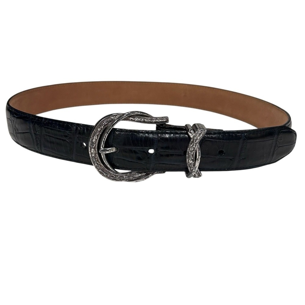 Brighton Classic Leather Belt Black Silver Size ML 32 VIntage Western 90s Indie
